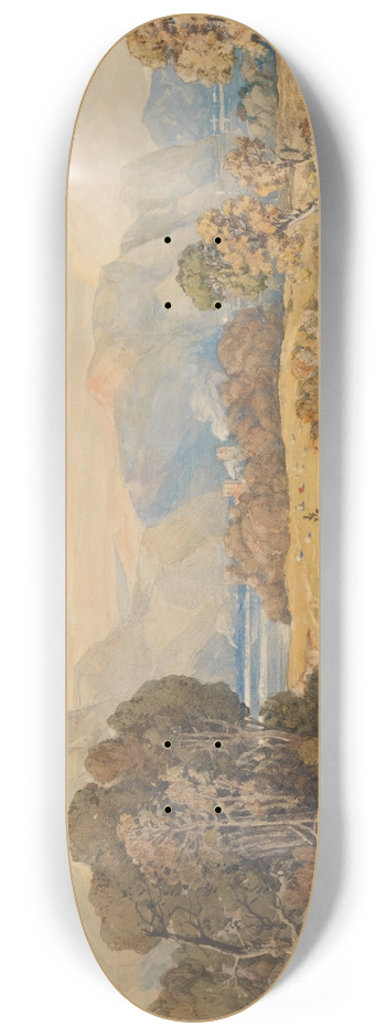 John Joseph Cotman - Landscape with River and Mountains 8.25 inch art skate deck