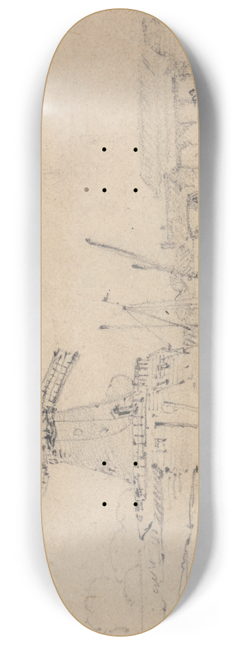 John Sell Cotman - River and Windmill 8.25 inch art skate deck