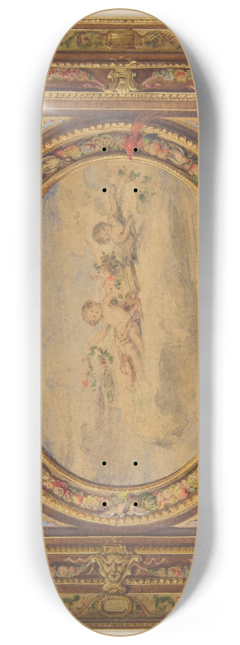 Jules-Edmond-Charles Lachaise - Design for a painted ceiling with putti on clouds in a central oval 8.25 inch art skate deck