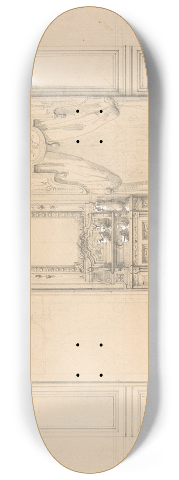 Jules-Edmond-Charles Lachaise - Elevation of a dining room with a carved buffet and window draperies 8.25 inch art skate deck