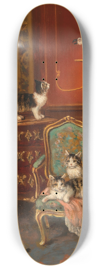 Jules Le Roy - Cats Playing with a Parrot 8.25 inch art skate deck