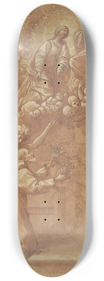 Leonello Spada - A kneeling Franciscan Frands of Assisi, supported by an angel 8.25 inch art skate deck