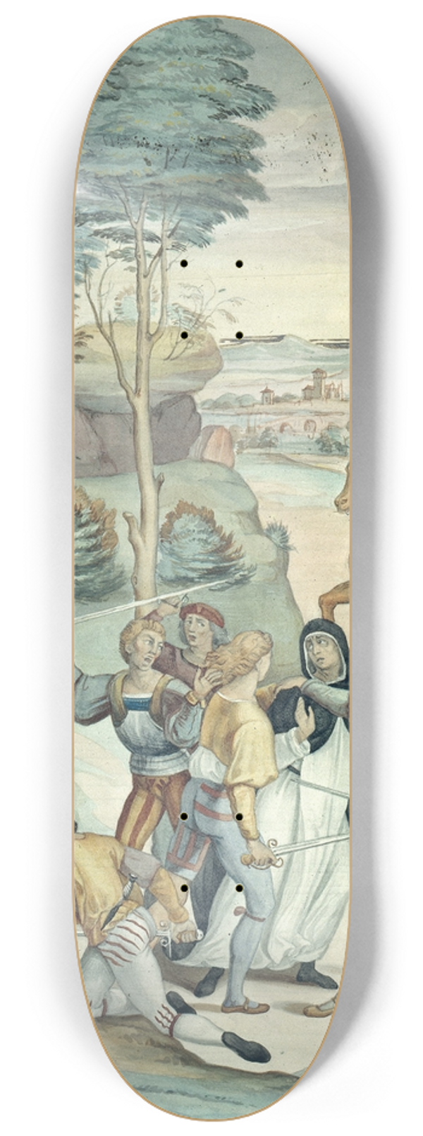 Johann Anton Ramboux - Saint Catherine of Siena Rescues Two Dominicans from the Hands of Robbers 8.25 inch art skate deck
