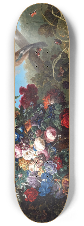 Johann Baptist Drechsler - Groes Blumenstillleben mit Vgeln 8.25 inch art skate deck
