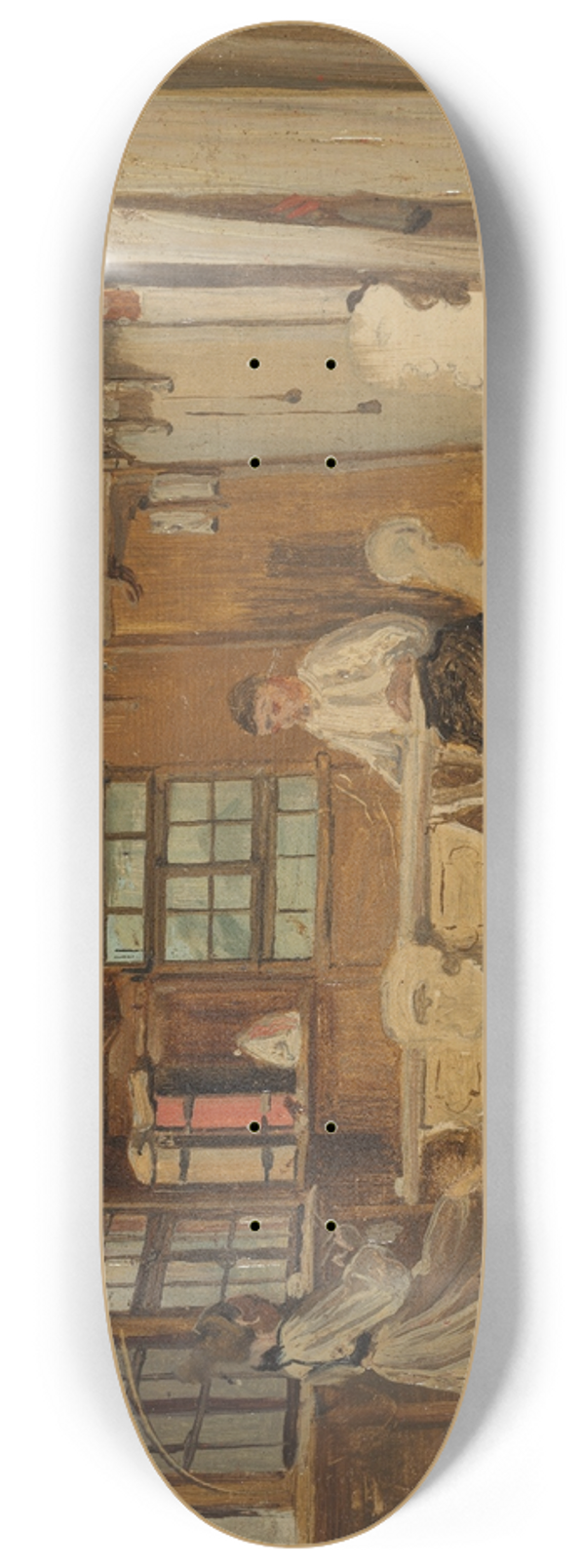 Johann Baptist Kirner - Schwarzwlder Bauernstube mit einer strickenden Buerin und einem lesendem Bauern 8.25 inch art skate deck