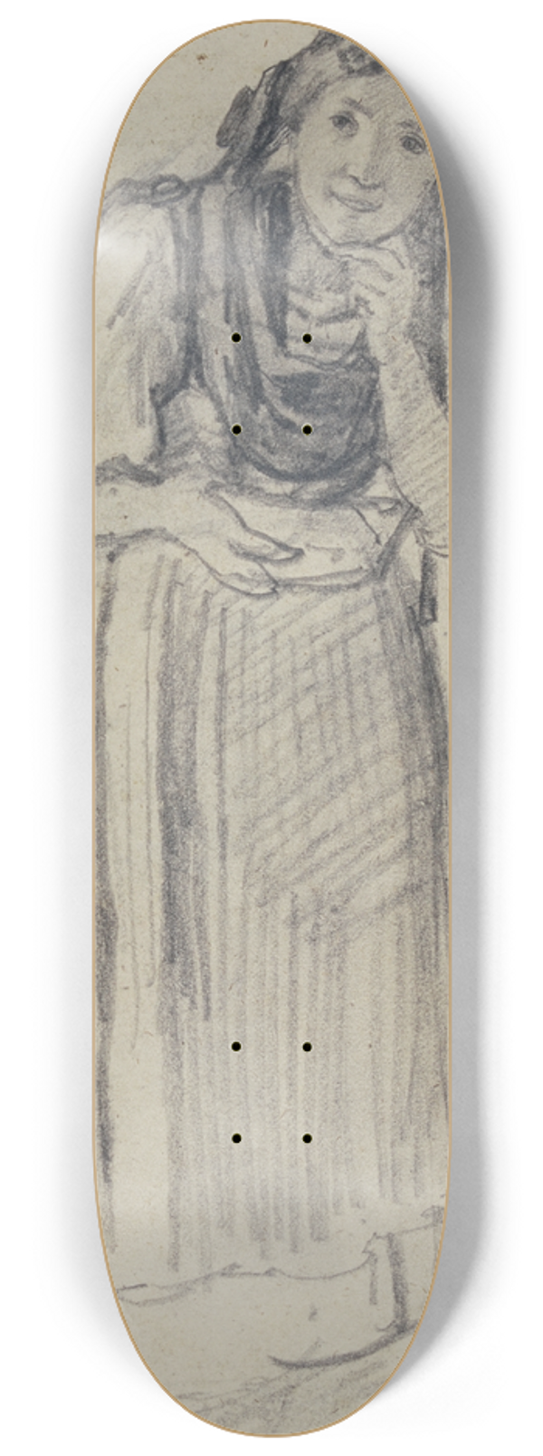 Johann Baptist Kirner - Young Black Forest woman, listening (with sewing box) 8.25 inch art skate deck