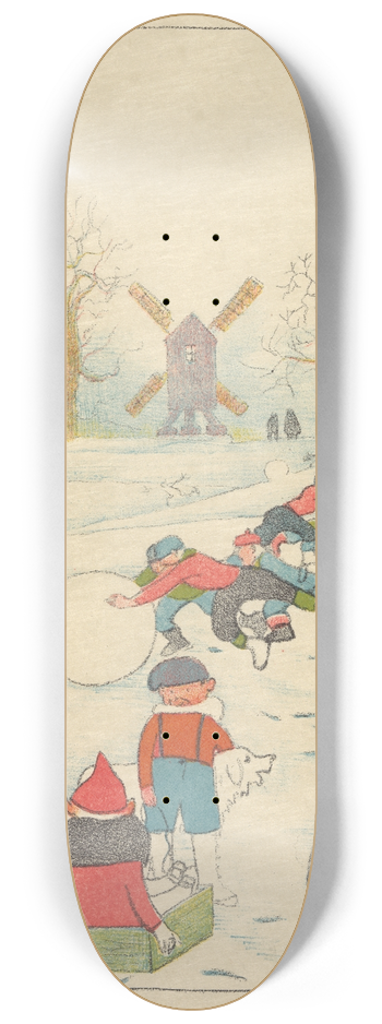 Lon Spilliaert - Jeu de neige devant le moulin 8.25 inch art skate deck