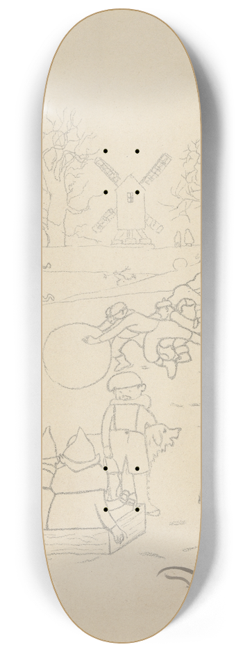 Lon Spilliaert - Jeu de neige devant le moulin 8.25 inch art skate deck