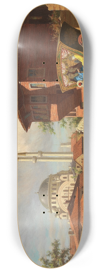 Louis-Emile Pinel De Grandchamp - Figures outside the Eyp Sultan Mosque, Istanbul 8.25 inch art skate deck