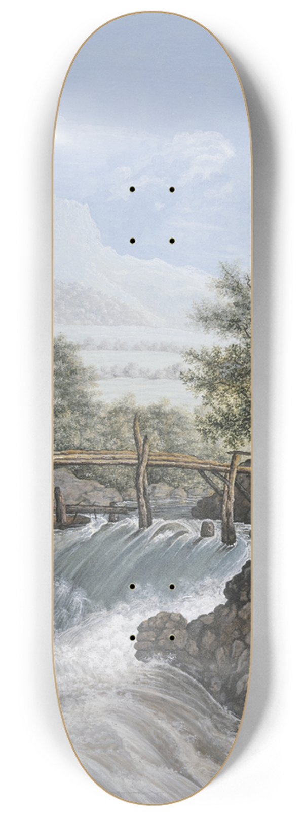 Johann David Passavant - Ein reiender Bach mit einer Brcke und Blick in ein Tal 8.25 inch art skate deck