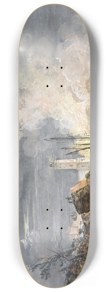 Louis Gabriel Moreau - Fire in the Port 8.25 inch art skate deck