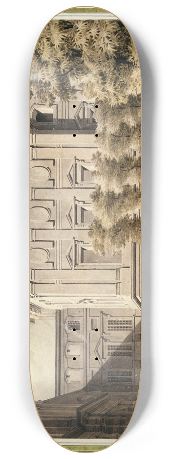 Louis-Pierre Baltard - Vue de la faade ddoublant la faade de Le Vau au Louvre, ct du jardin de lInfante 8.25 inch art skate deck