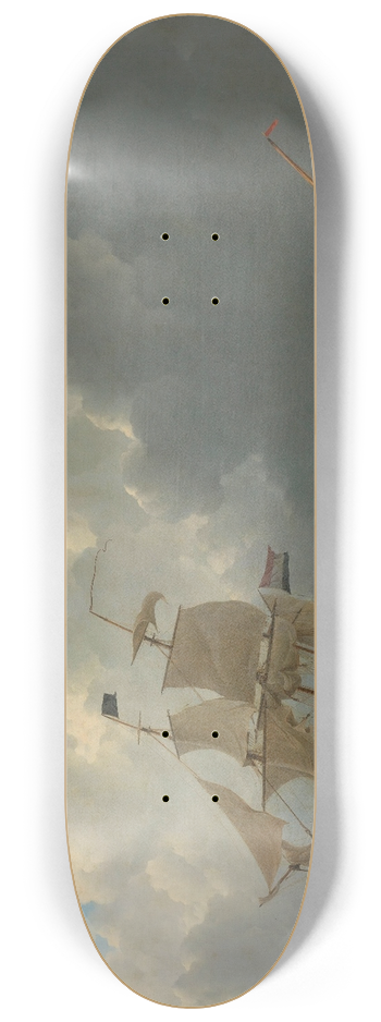 Johannes Christiaan Schotel - Ships in a Turbulent Sea 8.25 inch art skate deck