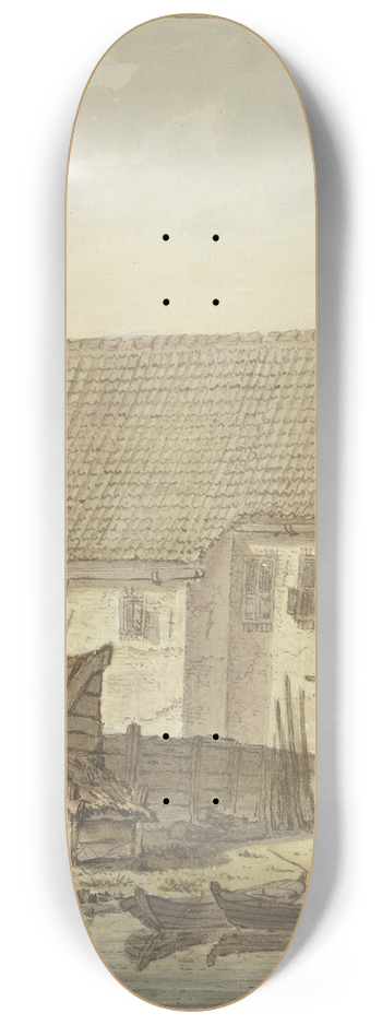 Johannes Hendrik Knoop - Huserzeile am Wasser, vorne zwei Khne mit einem Angler 8.25 inch art skate deck