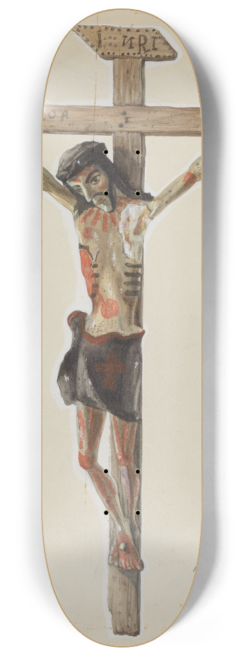 Majel G. Claflin - Painted Wooden Crucifix 8.25 inch art skate deck