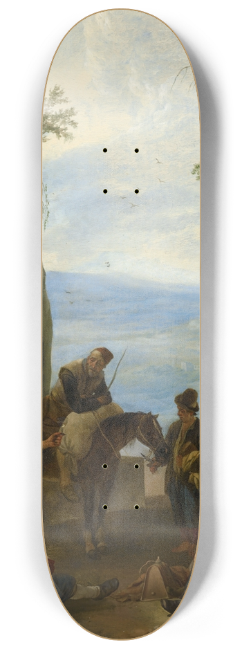 Johannes Lingelbach - Italian Landscape with Resting Peasants 8.25 inch art skate deck
