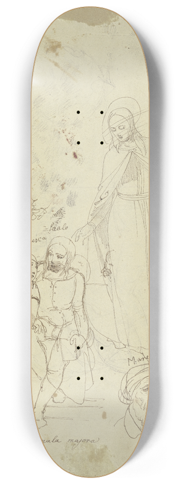 Johann Evangelist Scheffer von Leonhardshoff - Studienblatt; Figuren und Kpfe 8.25 inch art skate deck