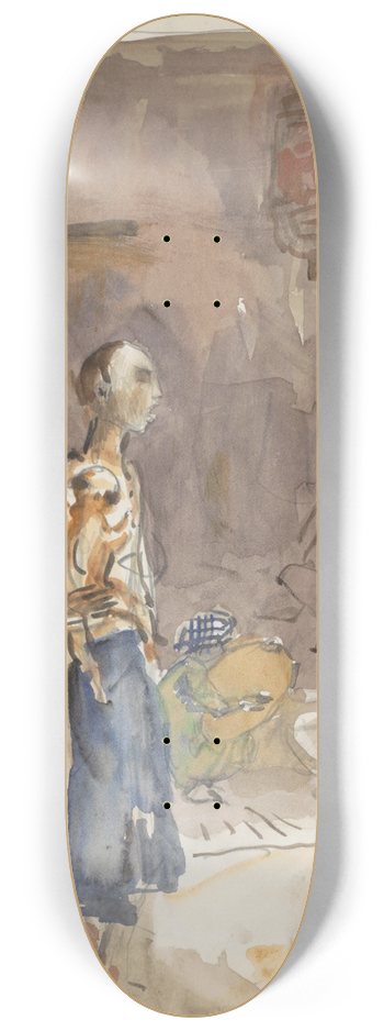 Marius Bauer - Straat met figuren. 8.25 inch art skate deck