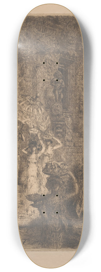 Marius Bauer - Tempel met figuren op Bali 8.25 inch art skate deck