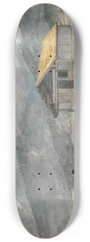 Martinus Rrbye - Fjeldlandskab med hytte og vandrer 8.25 inch art skate deck