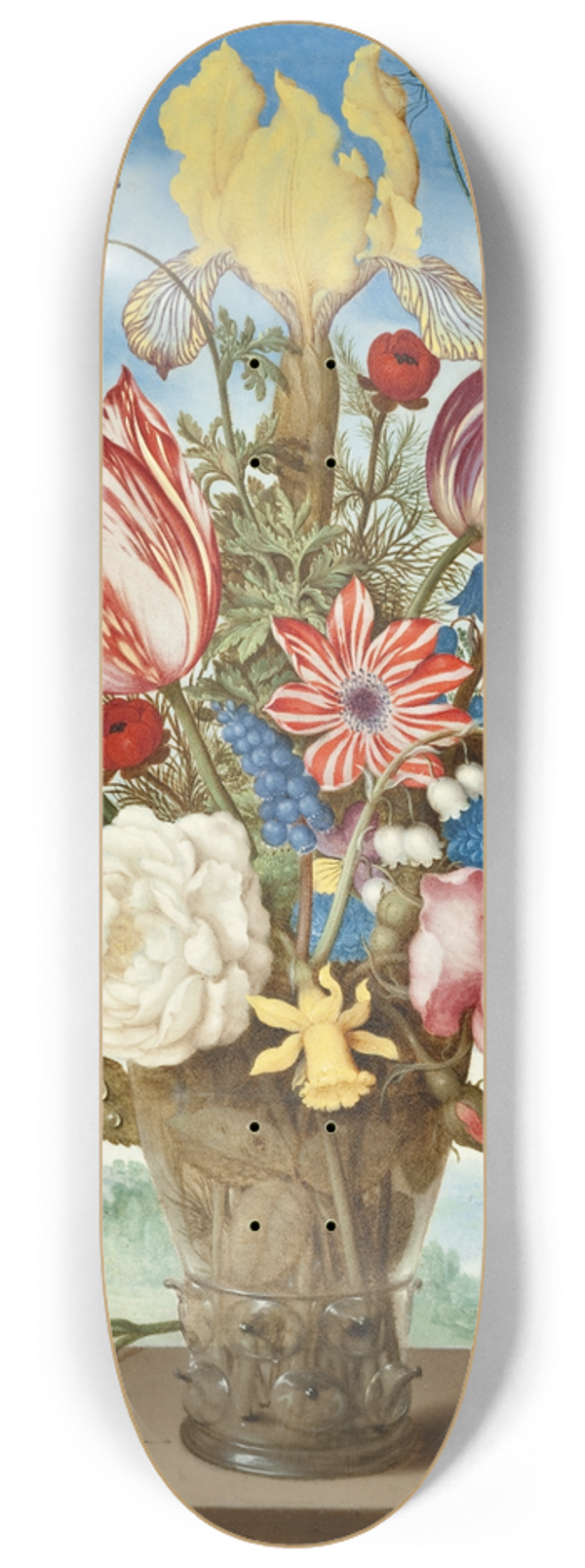 Ambrosius Bosschaert the Elder - Bouquet of Flowers on a Ledge 8.25 inch art skate deck