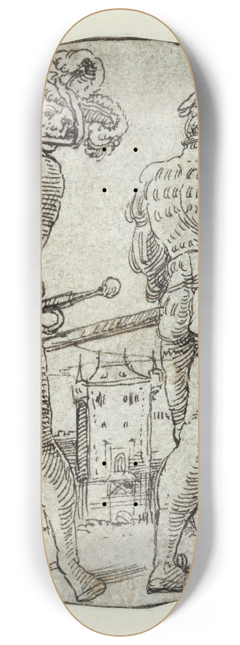 Master of the Berlin Roundels - A Flutist and Drummer Before a Moated Castle 8.25 inch art skate deck