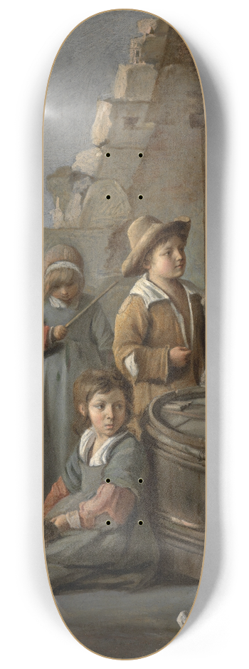 Mathieu Le Nain - Children with birdcage and cat 8.25 inch art skate deck