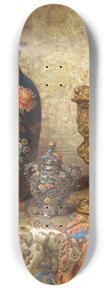 Max Schdl - Still Life with Cloisonn Vase, Covered Goblet, Lidded Vase and Tastevin 8.25 inch art skate deck