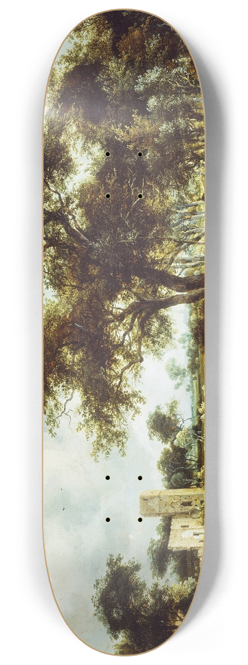 Meindert Hobbema - A Ruin on the Bank of a River 8.25 inch art skate deck