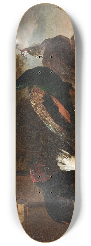 Melchior d'Hondecoeter - A Hen with Peacocks and a Turkey 8.25 inch art skate deck