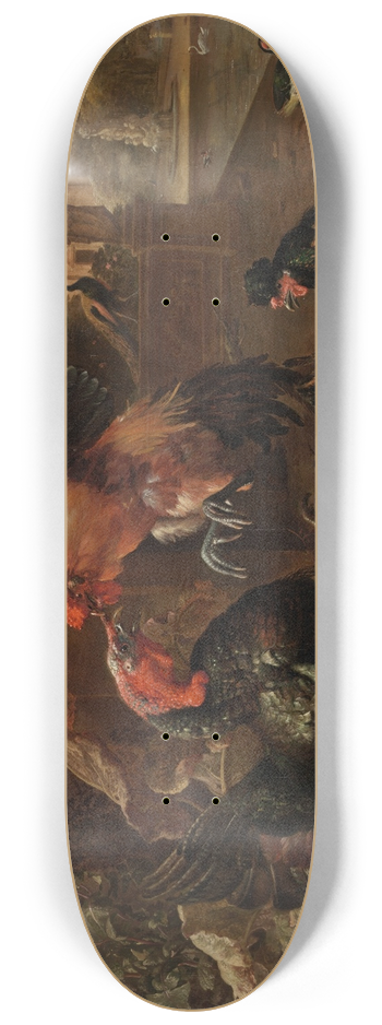 Melchior d'Hondecoeter - A Rooster and Turkey Fighting 8.25 inch art skate deck