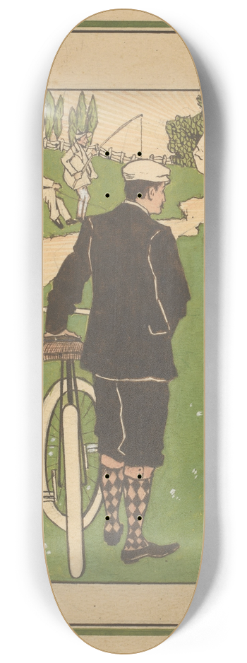Johann Georg van Caspel - Bandontwerp met man met fiets en badmintonspelers 8.25 inch art skate deck