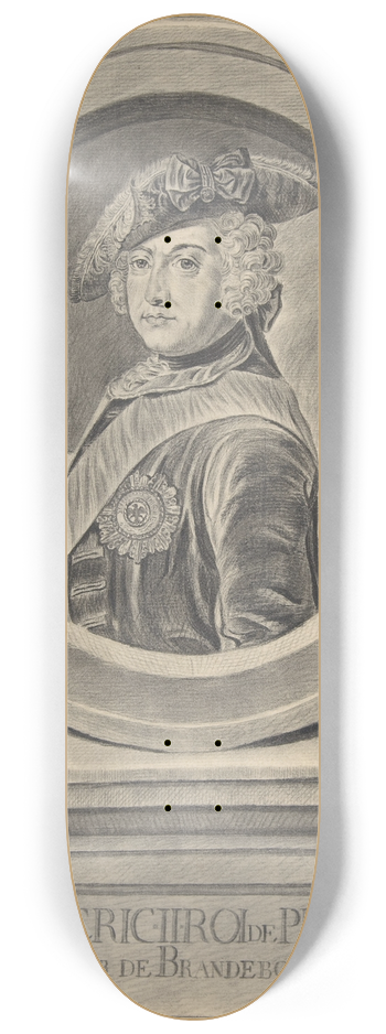 Johann Georg Wille - Portrait of Frederick II of Prussia, after Antoine Pesne 8.25 inch art skate deck