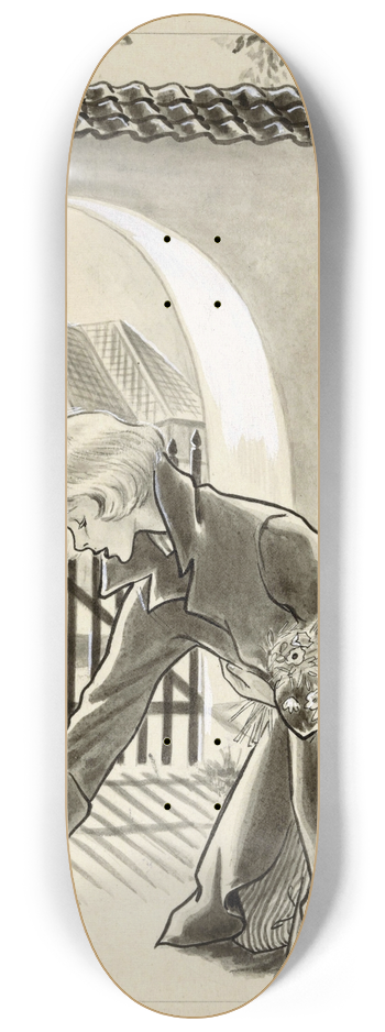 Miep de Feijter - Knielend meisje bij een duif 8.25 inch art skate deck