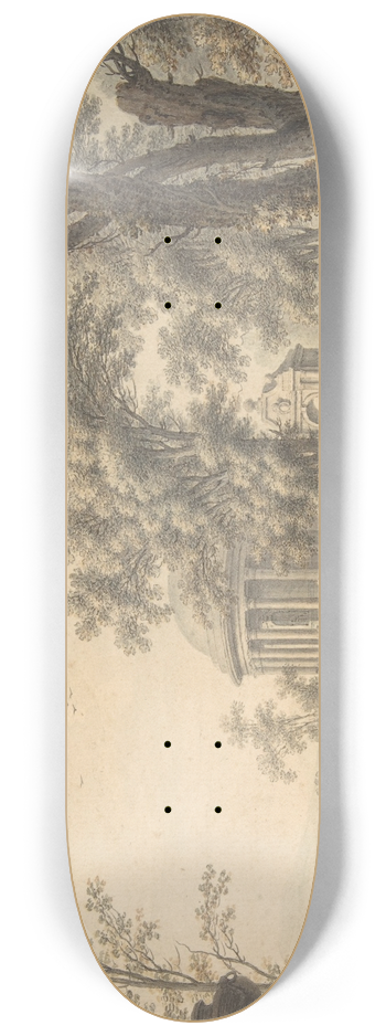 Johann Heinrich Mntz - Idyllic Landscape with Temple 8.25 inch art skate deck
