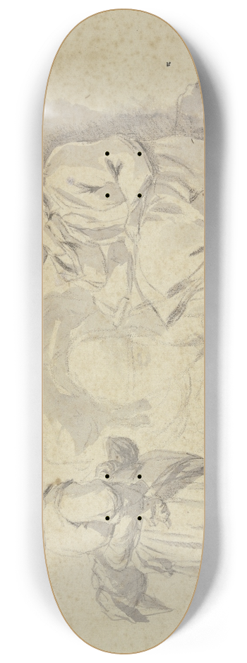 Johann Heinrich Roos - Ein Mann ruht hinter seinem beladenen Esel aus, vor ihm steht ein Mdchen mit einem Korb 8.25 inch art skate deck