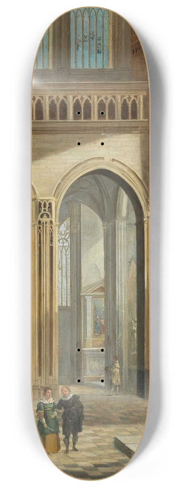 Johann Ludwig Ernst Morgenstern - A church interior with figures dressed in seventeenth-century costume 8.25 inch art skate deck