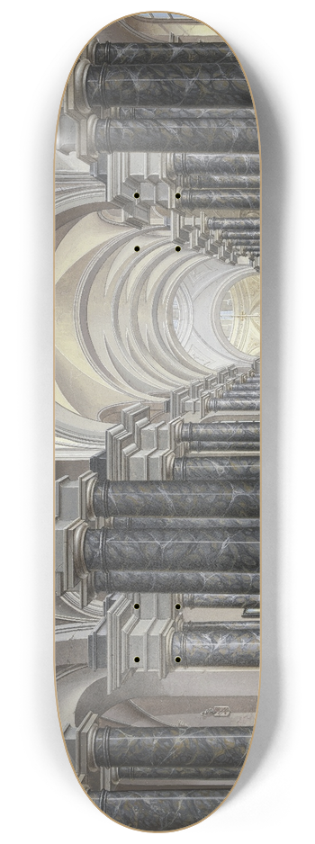 Johann Ludwig Ernst Morgenstern - Blick in das Innere einer Barockkirche mit schwarzen Marmorsulen und Staffagefiguren in der Tracht des 17. Jahrhunderts, 1790 8.25 inch art skate deck