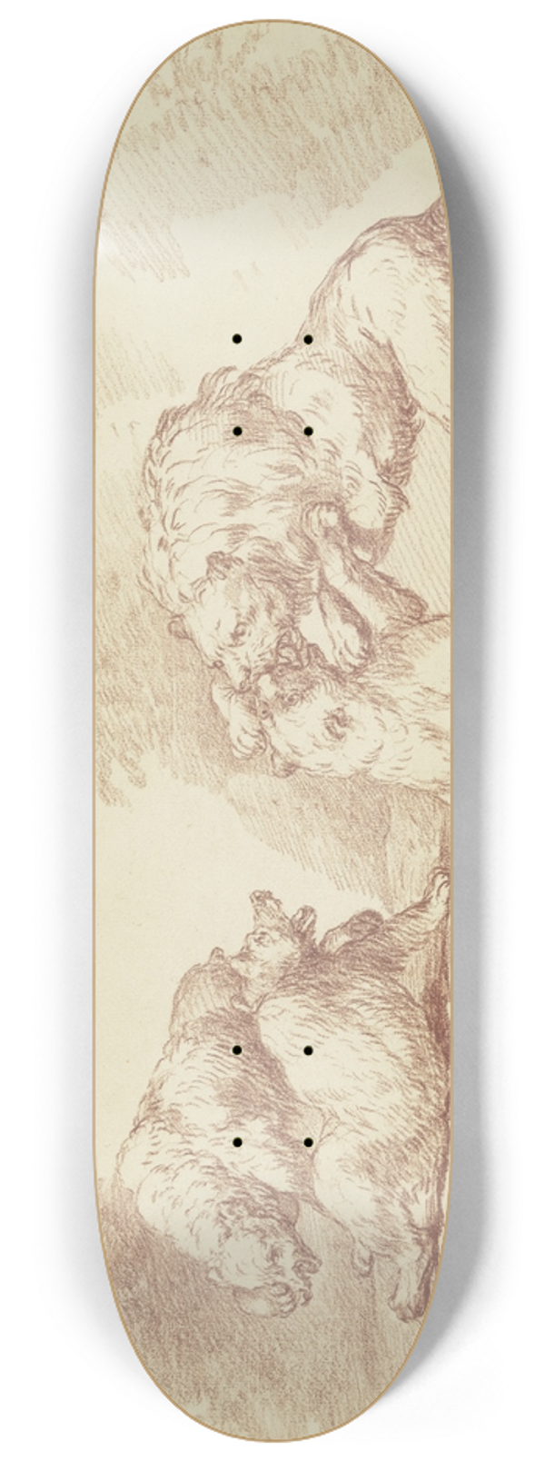 Johann Ludwig von Pfeiff - Zwei kmpfende Lwen und zwei kmpfende Bren 8.25 inch art skate deck