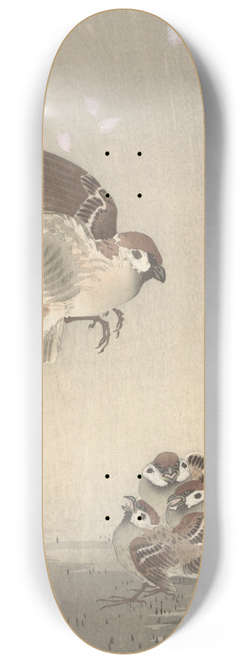 Ohara Koson - Tree sparrow with young 8.25 inch art skate deck