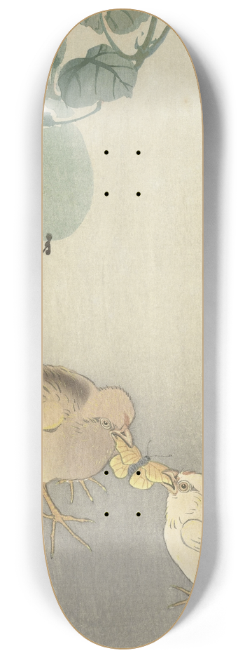Ohara Koson - Two chicks fighting for butterfly 8.25 inch art skate deck