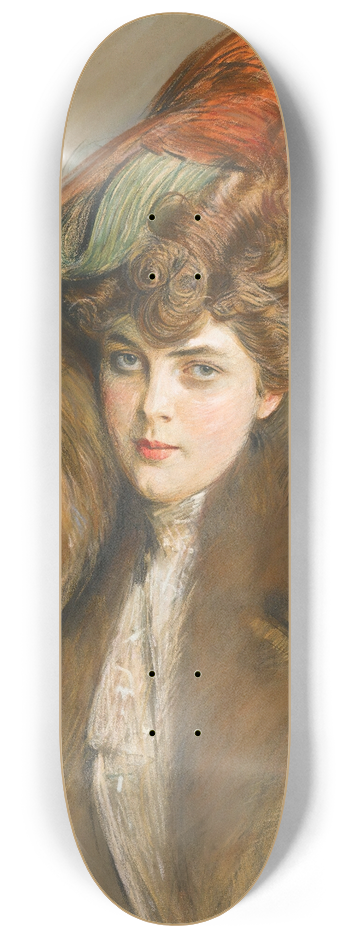 Paul Csar Helleu - Lady In A Feather Hat 8.25 inch art skate deck