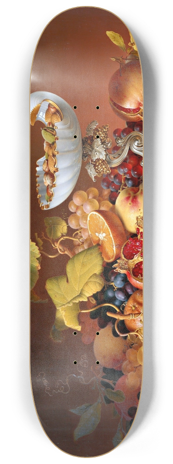 Johann Wilhelm Preyer - Tropical fruits with milk glass shell in shell shape 8.25 inch art skate deck