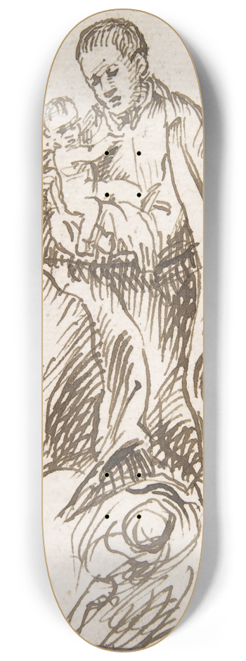 Pedro Duque y Cornejo - Male Saint standing on clouds supported by putti, holding infant Christ 8.25 inch art skate deck