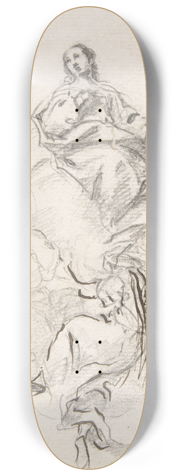 Pedro Duque y Cornejo - Virgin of the Immaculate Conception Seated on Clouds, Supported by Four Angels 8.25 inch art skate deck