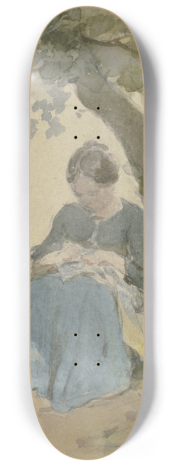 Philipp Rumpf - Frau mit Nharbeit unter einem Baum sitzend 8.25 inch art skate deck