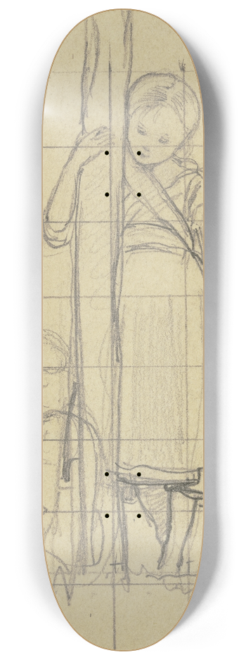 Philipp Rumpf - Stehendes und sitzendes Mdchen an einen Stamm gelehnt 8.25 inch art skate deck