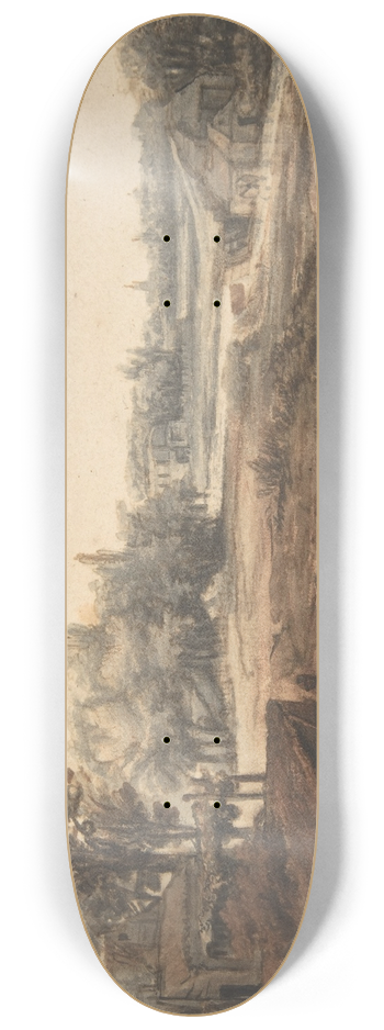 Philips Koninck - River Landscape with a Man Standing by a Boathouse 8.25 inch art skate deck