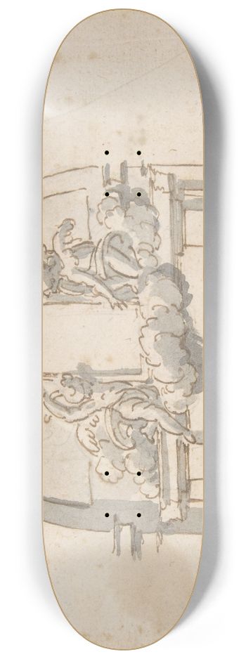 Pier Leone Ghezzi - Angels Supporting a Frame 8.25 inch art skate deck