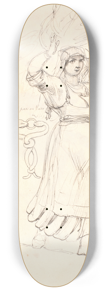 Johan Thomas Lundbye - Italiensk bondekone med et knippe kvas p hovedet Studie af en hank forestillende to slanger som bider hinanden i hovedet 8.25 inch art skate deck